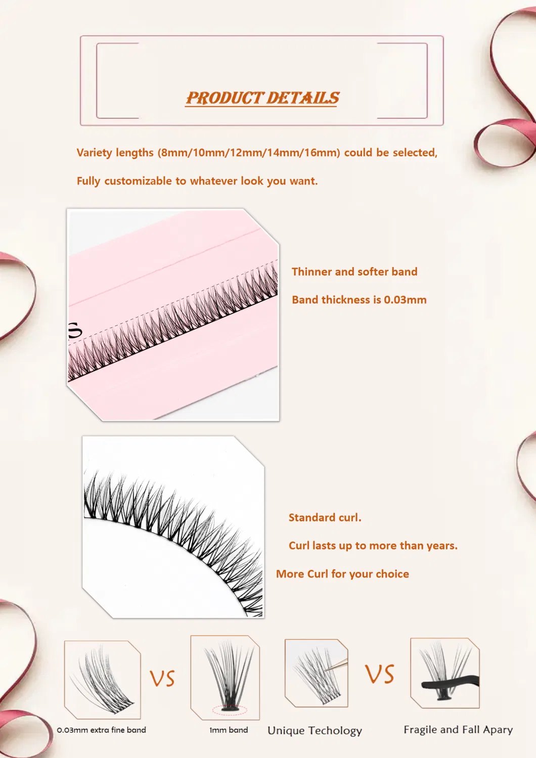 Thin Flat Superfine Band Individual Eyelash Cluster Wispy DIY Lash Extensions Lash Ribbon Pre Cut Segments