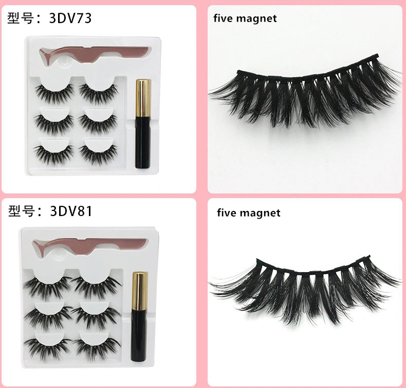 Wholesale OEM Customized Logo No Glue Three Pairs Silk Reusable Magnetic Eyeliner Lashes