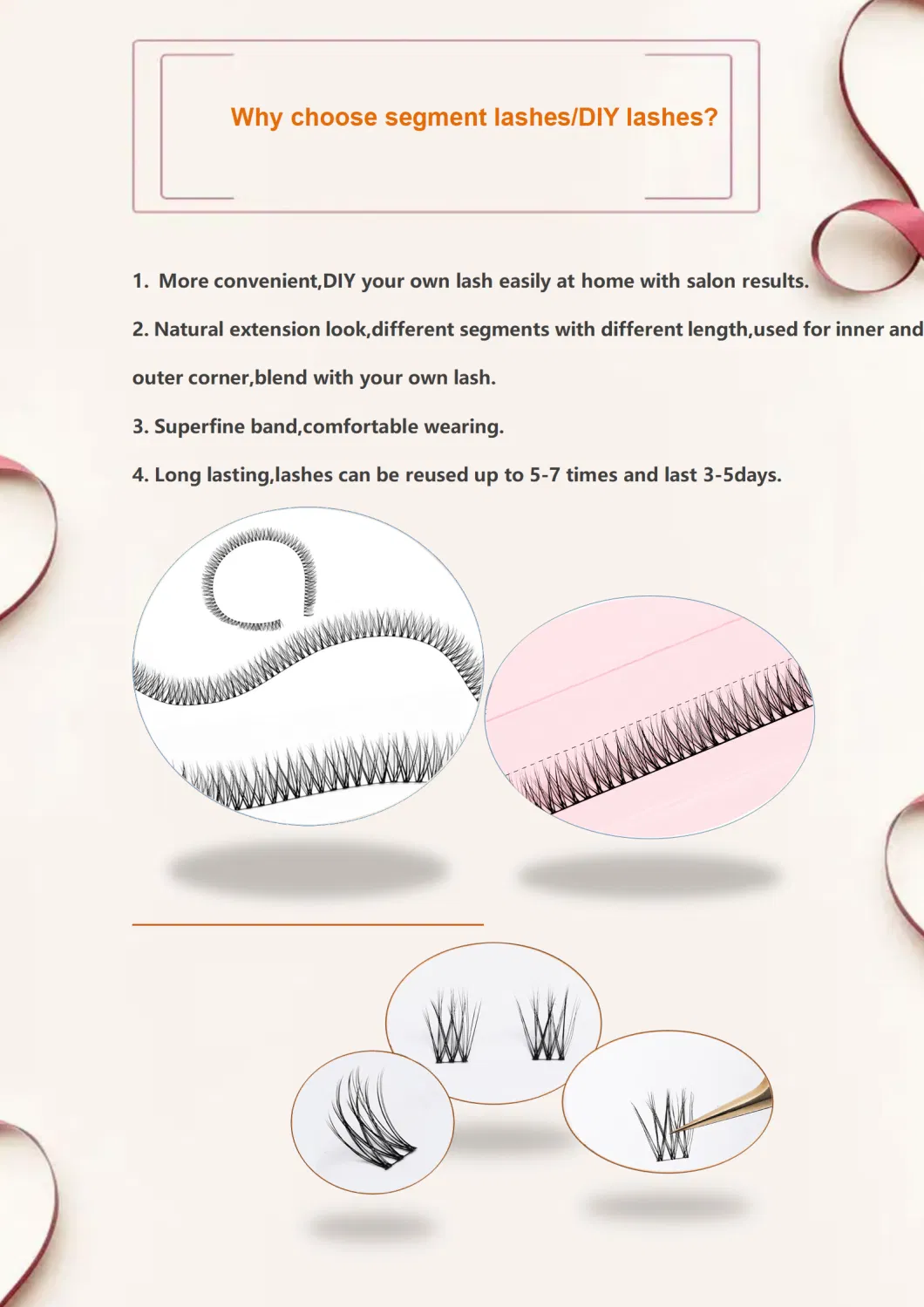 Thin Flat Superfine Band Individual Eyelash Cluster Wispy DIY Lash Extensions Lash Ribbon Pre Cut Segments